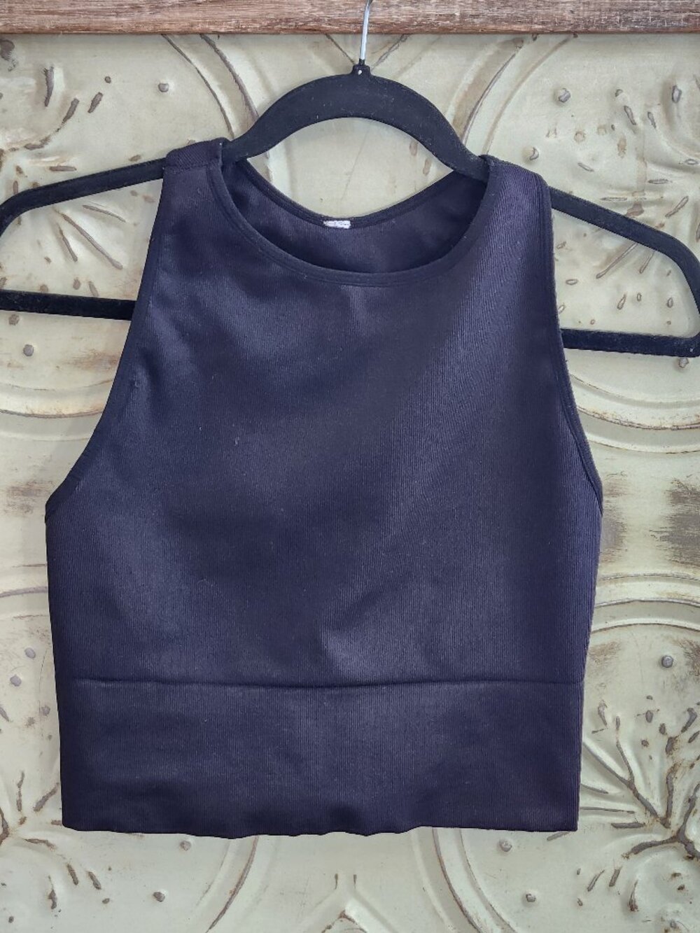 CRZ Yoga Black Ribbed Cropped Racer Back Tank Top | Small